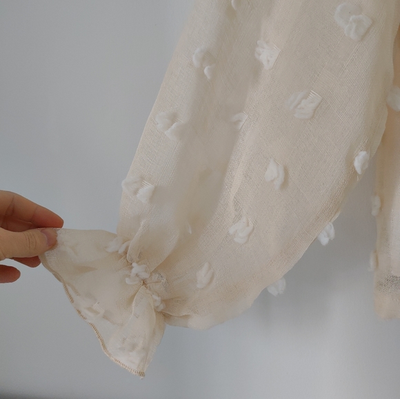 SHEIN cream tufted sheer top with cream lining, gathered sleeve cuffs, mock neck - Picture 10 of 15